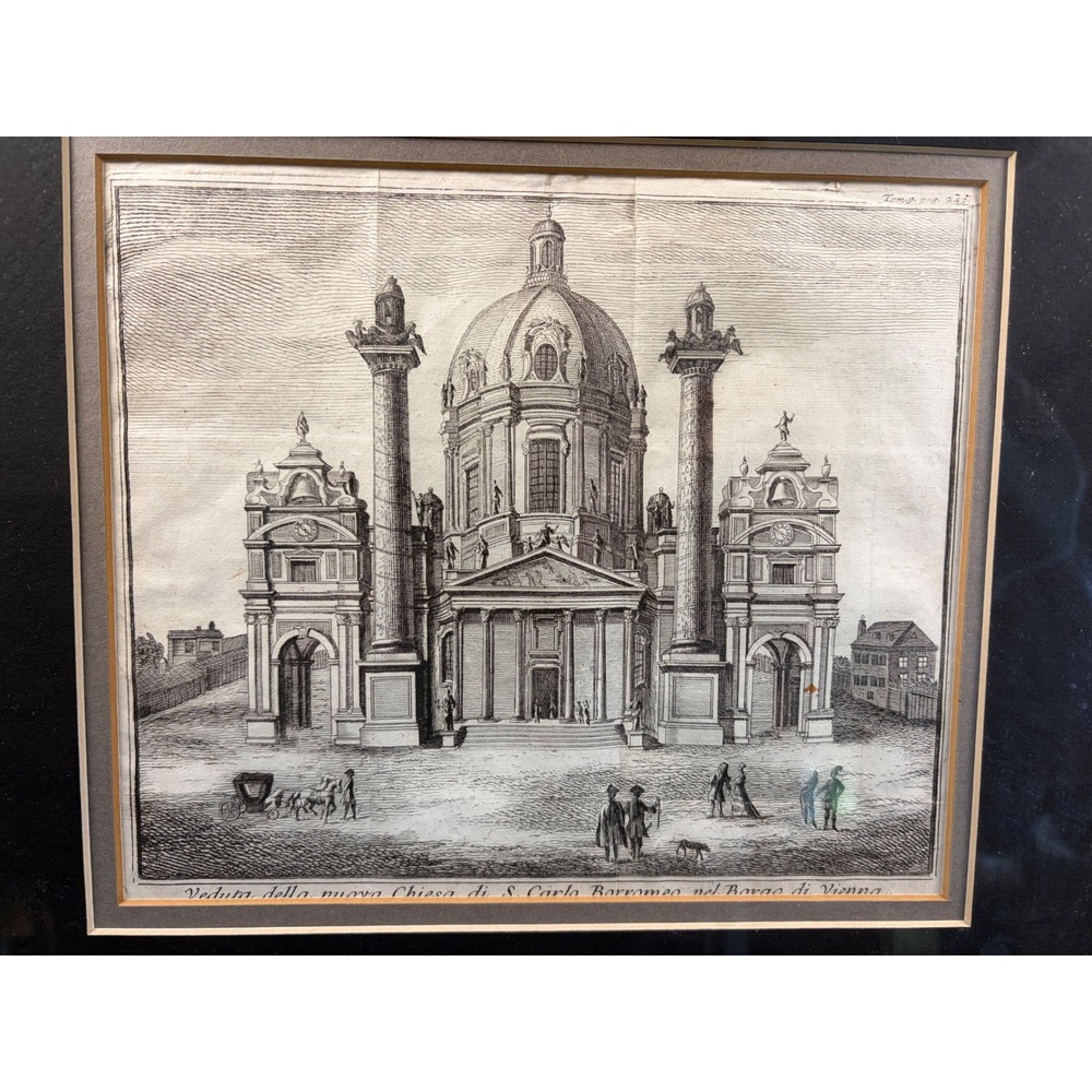 Antique Vienna Karlskirche Engraving Veduta S. Carlo Borromeo Architectural